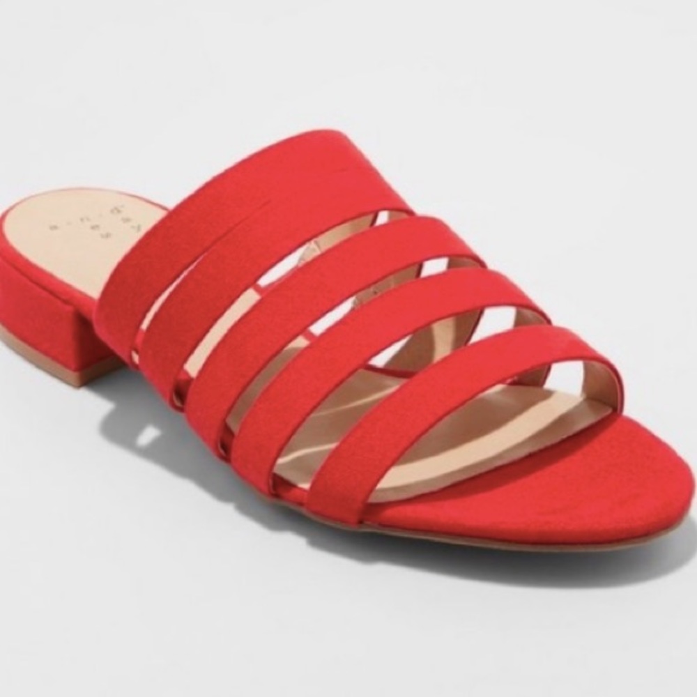 Red faux suede sandals